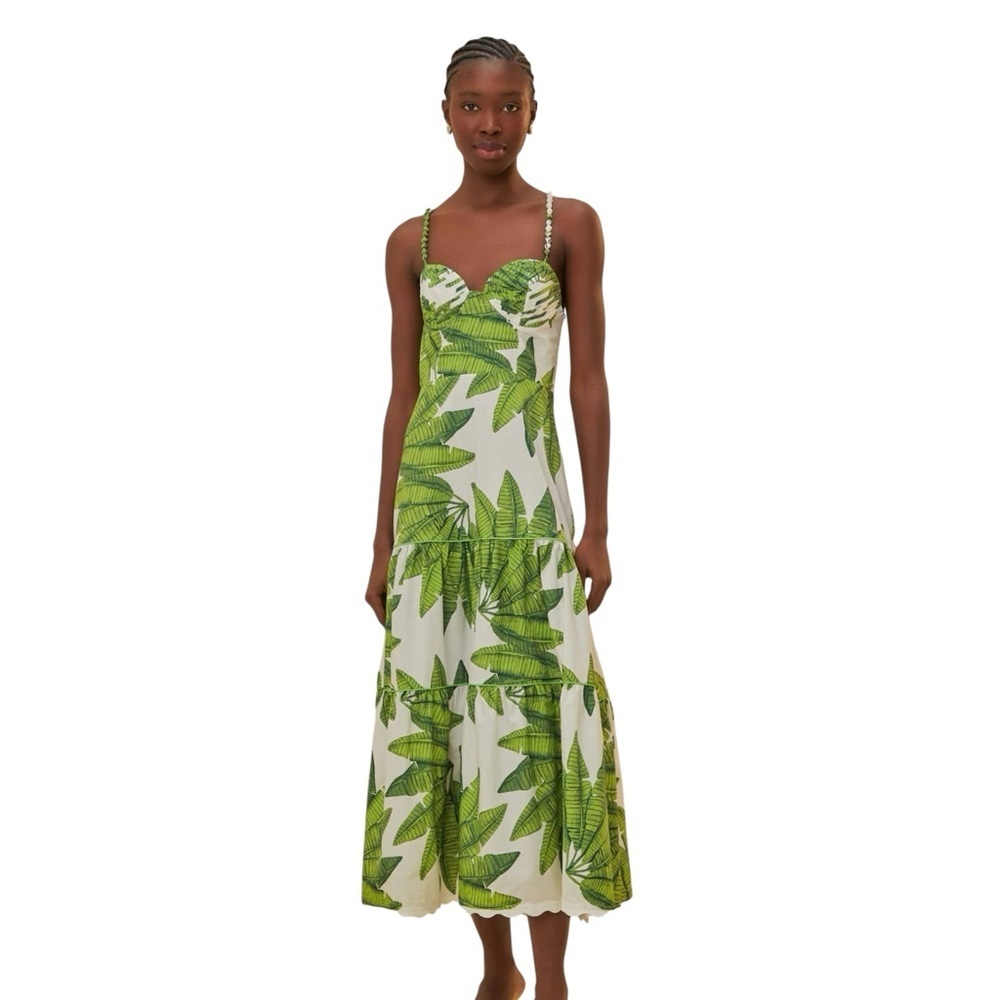 FARM Rio Green Leaf Print Midi Dress